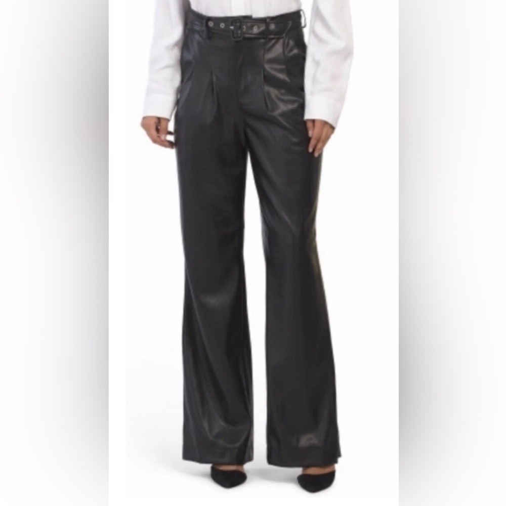 7 For all Mankind Faux Vegan Leather Wide Leg Pants in Black Size Medium